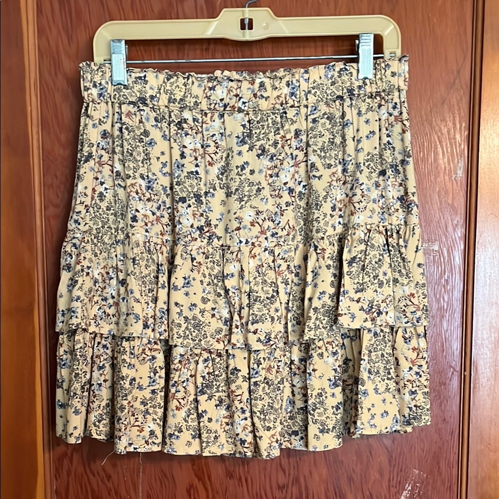 Maurices Cream and Blue Floral Mini Skirt